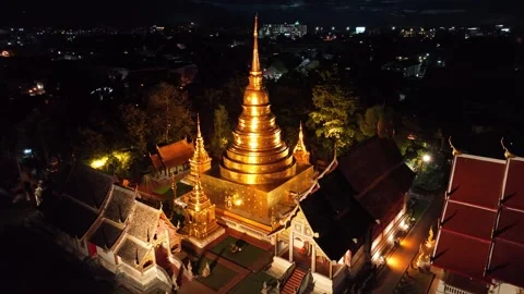 Aerial view of Wat Phra Singh Chiang Mai Thailand Video stock 266416739