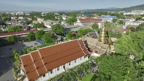 Aerial view of Wat Phra Singh Chiang Mai Thailand Stock Footage 266491326