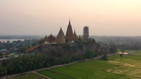 Aerial view of Wat tham sua or Tiger cave temple in morning Stock Footage 126136570