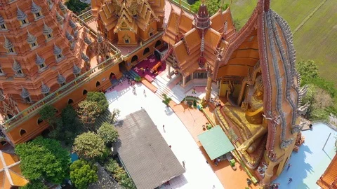 Aerial view of Wat tham sua or Tiger cave temple in Kanchanburi, Thailand Stock Footage 126140520