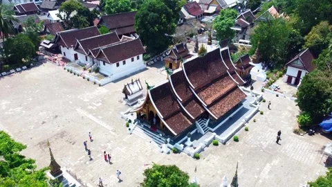 Aerial View of Wat Xieng Thong Temple  in Luang Prabang, Laos Stock Footage 342334367
