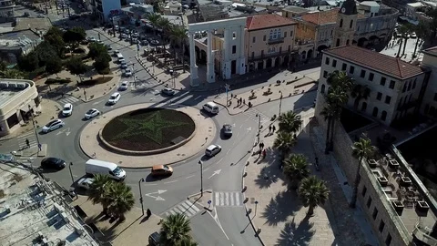 Aerial View of The watch tower square, Jaffa, Israel  Stock Footage 99119953