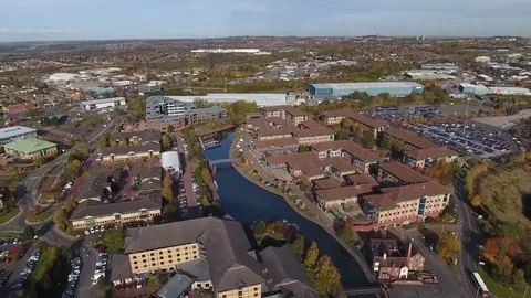 Aerial view of the Watefront area of Dudley, West Midlands, UK. Видео 69243136