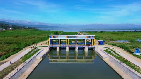 Aerial View of Water Control Structure in Rural Landscape. Stock Footage 304616898
