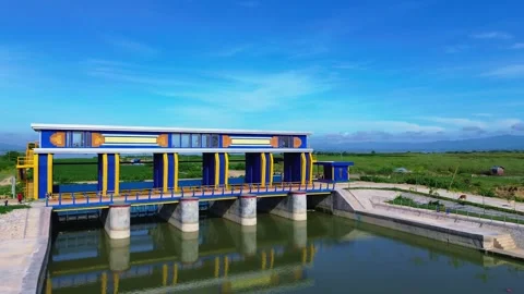 Aerial View of Water Control Structure in Rural Landscape. Stock Footage 304617194