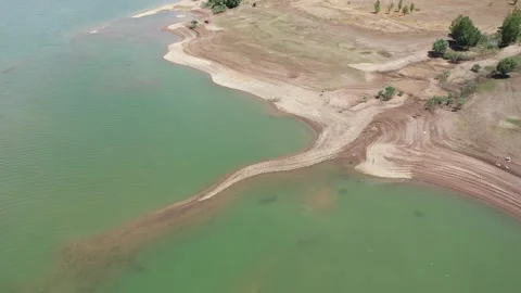 Aerial view water level has decreased due to global warning lake 库存影片 294101996