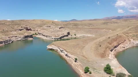 Aerial view water level has decreased due to global warning lake 库存影片 294102166