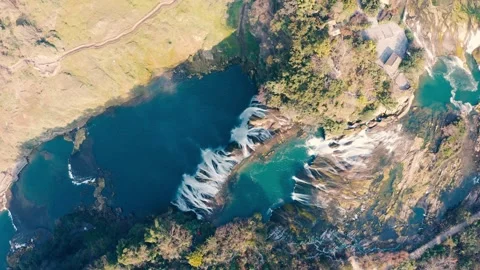 Aerial View of Water Pool under Huangguoshu Waterfall in Guizhou China Stock Footage 336900361