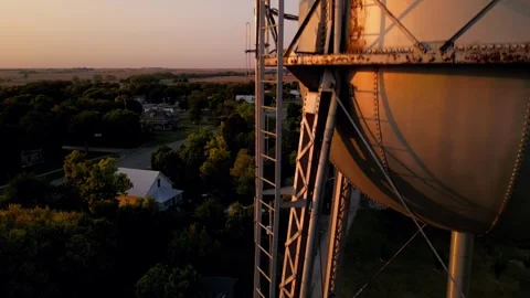 Aerial view of the water tower catching the last light Stock-Footage 345531386