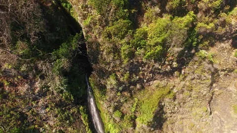 Aerial view of waterfall and ocean in Madeira island Stock Footage 70903997