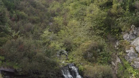 Aerial view of the waterfall and the river flowing in the Carpathian mountains. 動画素材 169873451