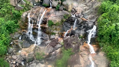 Aerial view of waterfall from cable car Ba Na Hills in Vietnam. Stock Footage 131685669