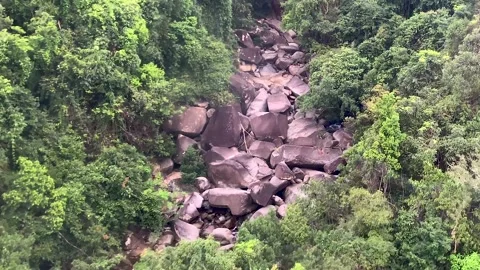 Aerial view of waterfall from cable car Ba Na Hills in Vietnam. Stock Footage 131685679
