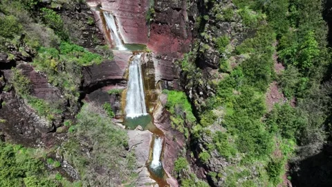Aerial view, Waterfall, Challandre Valley, Alpes-Maritimes, France. Stock-Footage 277027953