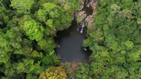 Aerial view. waterfall in deep forest. Khlong Chao Waterfall in Koh Kood, Thaila Video stock 105724547