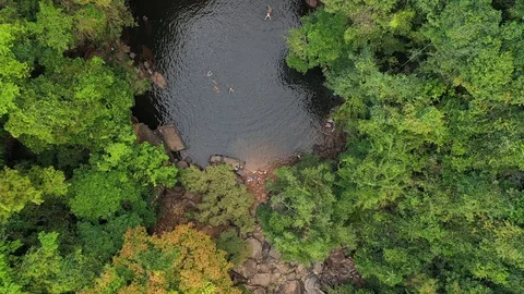 Aerial view waterfall in deep forest. Khlong Chao Waterfall in Koh Kood, Thailan Stock-Footage 106075944