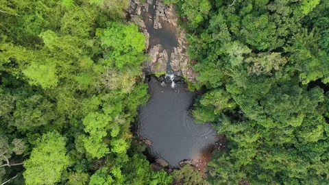 Aerial view waterfall in deep forest. Khlong Chao Waterfall in Koh Kood,Thailand Video stock 108957449