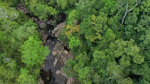 Aerial view waterfall in deep forest. Khlong Chao Waterfall in Koh Kood Thailand Stock Footage 111428081