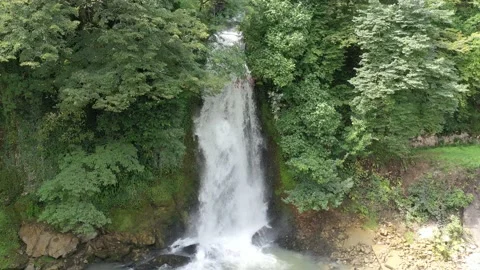 Aerial view of the waterfall from the drone Stock Footage 151189477