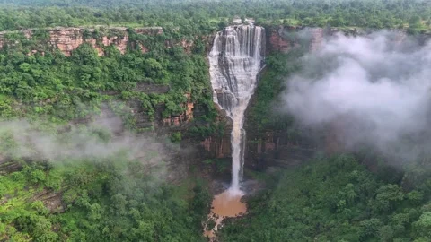 Aerial View of Waterfall During Monsoon in Rohtas Bihar India 库存影片 333549699