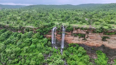 Aerial View of Waterfall During Monsoon in Rohtas Bihar India Video stock 333549708
