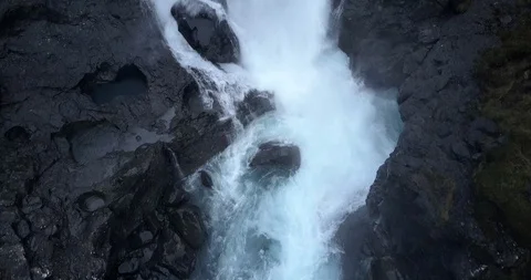 Aerial View of Waterfall in Eastern Iceland Stock Footage 91065601