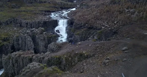 Aerial View of Waterfall in Eastern Iceland Stock Footage 91120381