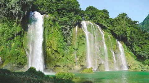 Aerial view of the waterfall flowing Stock Photos