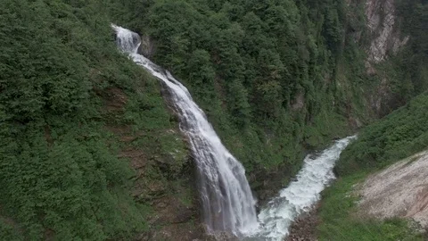 Aerial view of the waterfall Stock Footage 97547192