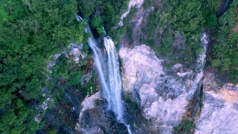 Aerial View Waterfall of Mountain Falling in Green Nature of Forest Landscape Stock Footage 271259874