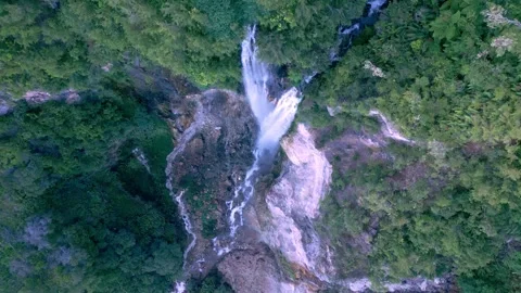 Aerial View Waterfall of Mountain Falling in Green Nature of Forest Landscape Stock-Footage 272733571