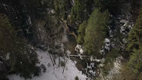 Aerial view of waterfall up in the mountains Stock Footage 153958692
