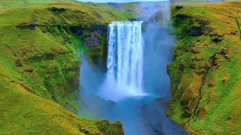 Aerial View of waterfall in the mountains Stock Footage 252434764