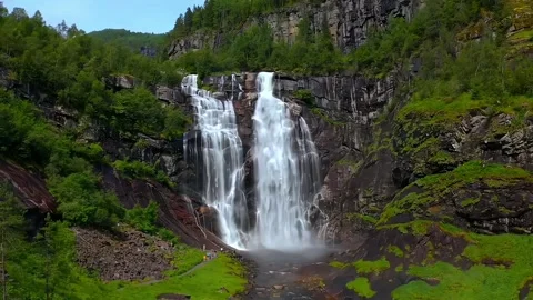 Aerial View of waterfall in the mountains Stock Footage 252436101
