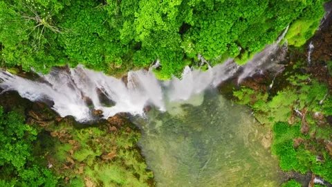 Aerial view of the waterfall on the Plitvice Lakes National park Croatia Stock Footage 153408791