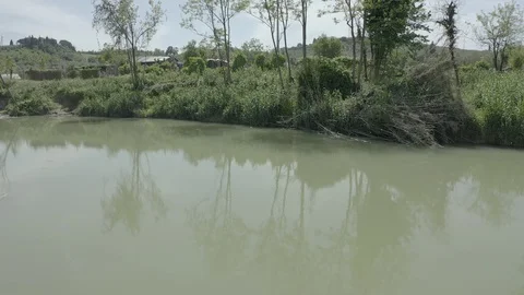 Aerial view of the waterfall produced by the elsa river in castelfiorentino flor Stock-Footage 130082308