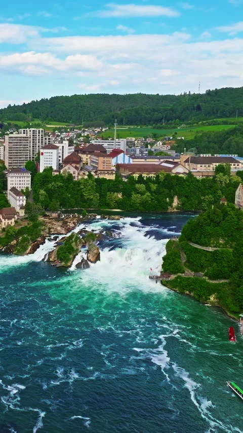 Aerial view of waterfall The Rhine Falls Neuhausen at summer Switzerland Vídeos de archivo 320884015