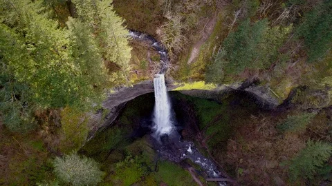 Aerial view of a waterfall in Silver falls state Park in Oregon, USA. Stock Footage 95269628