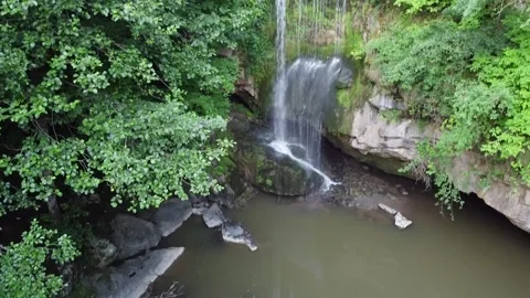 Aerial  view of the waterfall in spring Stock Footage 278405808