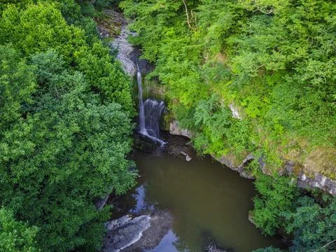 Aerial view of the waterfall in spring Stock Photos