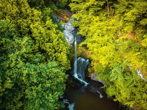 Aerial view of the waterfall in spring Stock Photos