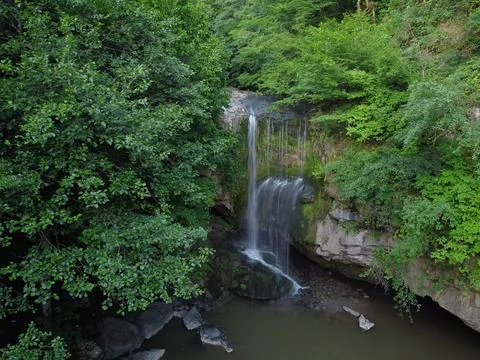 Aerial  view of the waterfall in spring Stock Photos