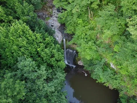 Aerial  view of the waterfall in spring Stock Photos