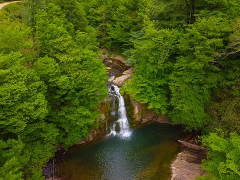 Aerial  view of the waterfall in spring Stock Photos