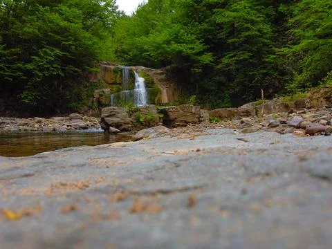 Aerial  view of the waterfall in spring Stock Photos