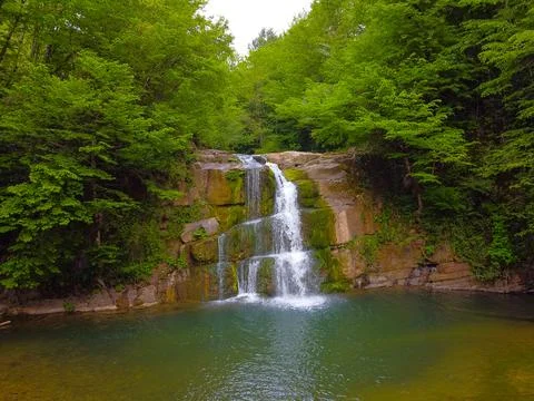 Aerial  view of the waterfall in spring Stock Photos