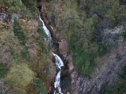 Aerial  view of the waterfall in spring Stock Photos