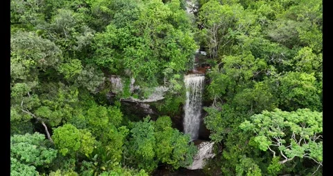 Aerial View of Waterfall Surrounded by Lush Greenery in Colombia Stock-Footage 336567557