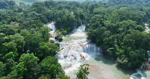 Aerial view of the waterfalls Agua Azul,... | Stock Video | Pond5