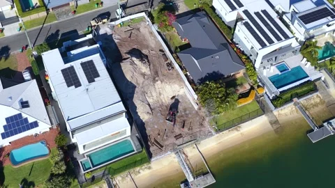 Aerial View of Waterfront Construction Site in Surfers Paradise Stock-Footage 341842772